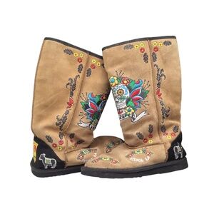 Kitson Suede Leather Boots US Women's Size 8, Tan Embroidered Floral Boots